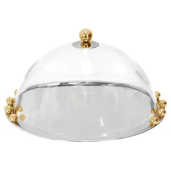 Stainless Steel Cake Dome With Gold Balls