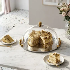 Stainless Steel Cake Dome With Gold Balls