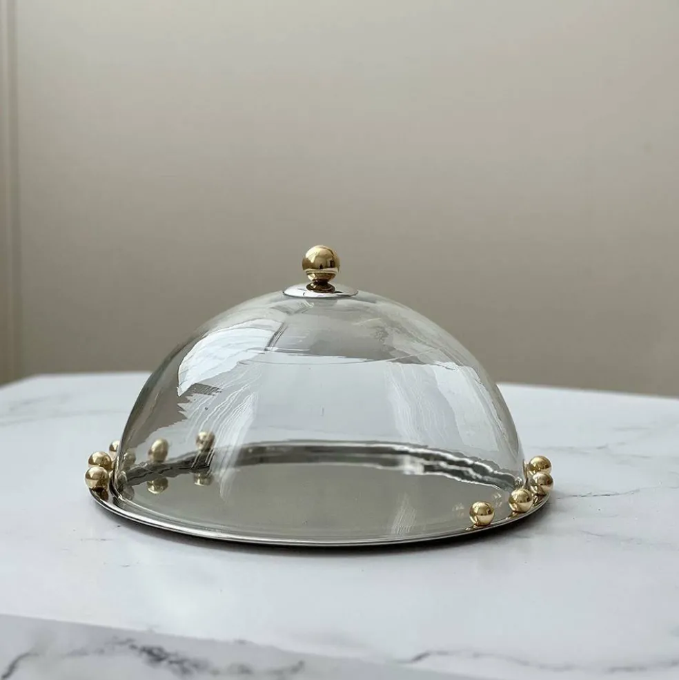 Stainless Steel Cake Dome With Gold Balls