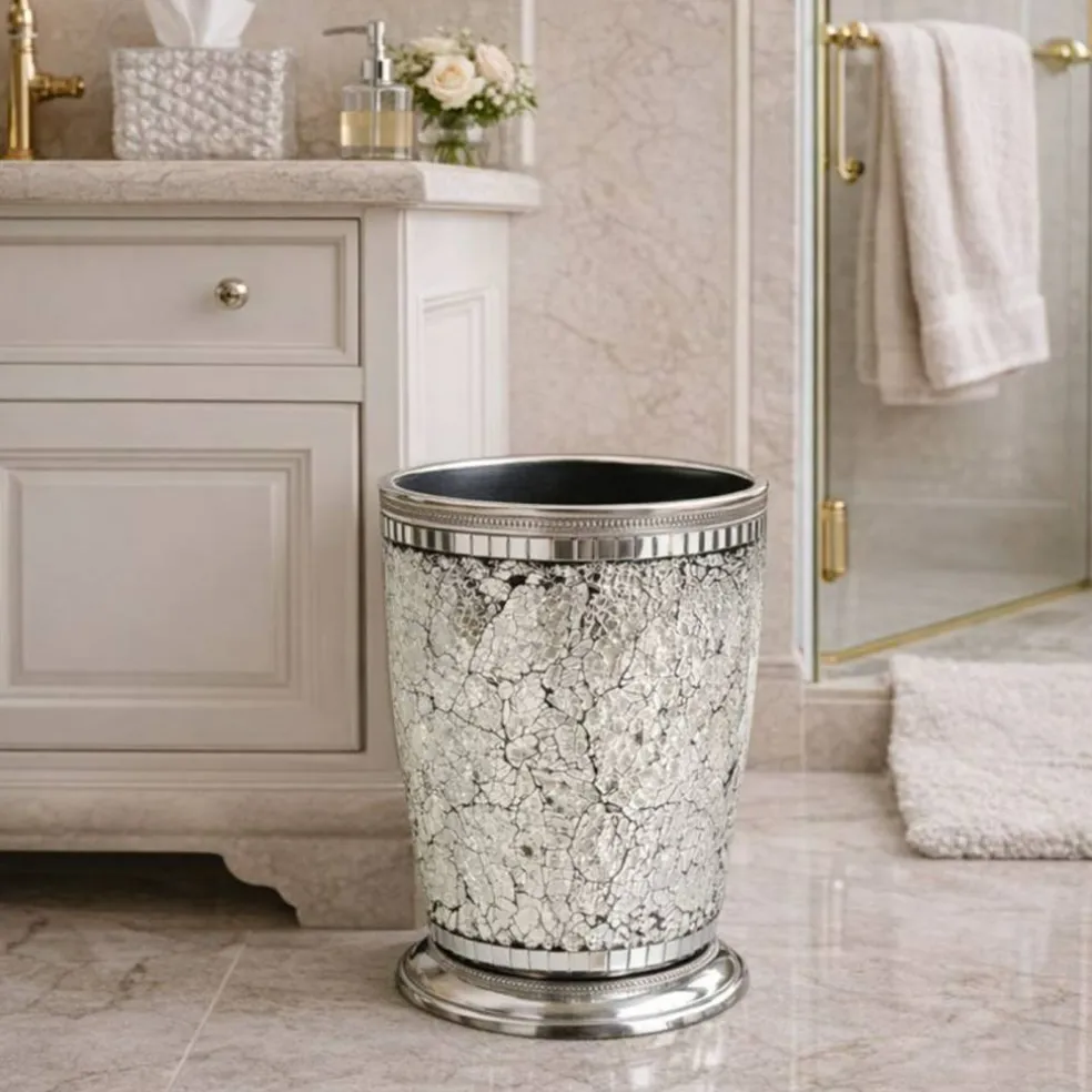 Stainless Steel Ice Mosaic Wastebasket | 7QT | Sleek & Durable Trash Can