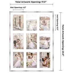 Stainless Steel Silver Wood Finish Collage Frame - White Mat, 20 Frame Sizes to Choose From, UV Acrylic, Wall Hanging Hardware, Vertical or Horizontal Display
