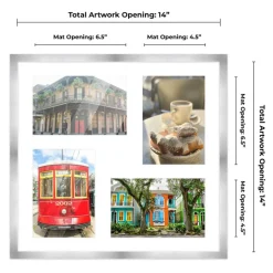 Stainless Steel Silver Wood Finish Collage Frame - White Mat, 20 Frame Sizes to Choose From, UV Acrylic, Wall Hanging Hardware, Vertical or Horizontal Display