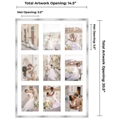 Stainless Steel Silver Wood Finish Collage Frame - White Mat, 20 Frame Sizes to Choose From, UV Acrylic, Wall Hanging Hardware, Vertical or Horizontal Display