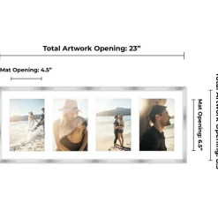 Stainless Steel Silver Wood Finish Collage Frame - White Mat, 20 Frame Sizes to Choose From, UV Acrylic, Wall Hanging Hardware, Vertical or Horizontal Display