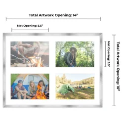 Stainless Steel Silver Wood Finish Collage Frame - White Mat, 20 Frame Sizes to Choose From, UV Acrylic, Wall Hanging Hardware, Vertical or Horizontal Display