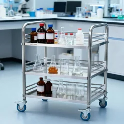 Stainless Steel 2-Tier Rolling Utility Cart with Lockable Wheels