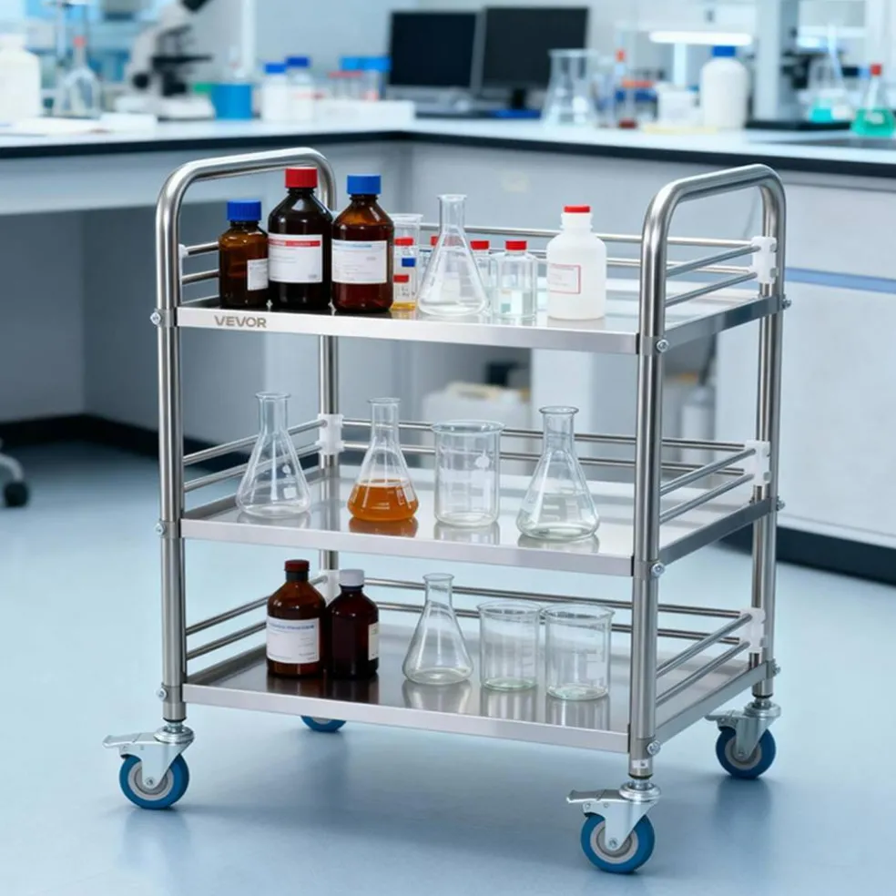 Stainless Steel 2-Tier Rolling Utility Cart with Lockable Wheels