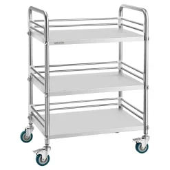 Stainless Steel 2-Tier Rolling Utility Cart with Lockable Wheels