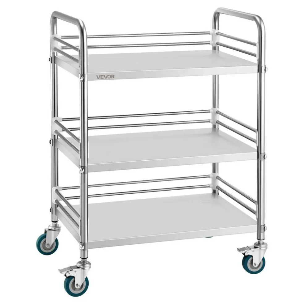 Stainless Steel 2-Tier Rolling Utility Cart with Lockable Wheels