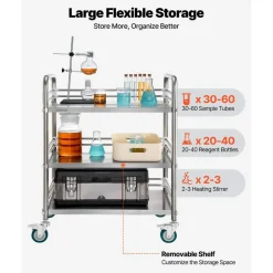 Stainless Steel 2-Tier Rolling Utility Cart with Lockable Wheels
