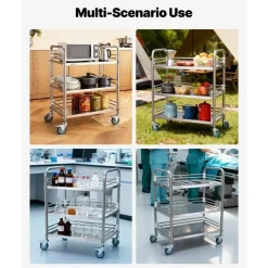 Stainless Steel 2-Tier Rolling Utility Cart with Lockable Wheels
