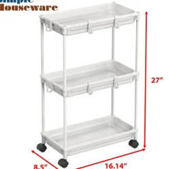 Standard 3-Tier Slim Rolling Storage Cart, White
