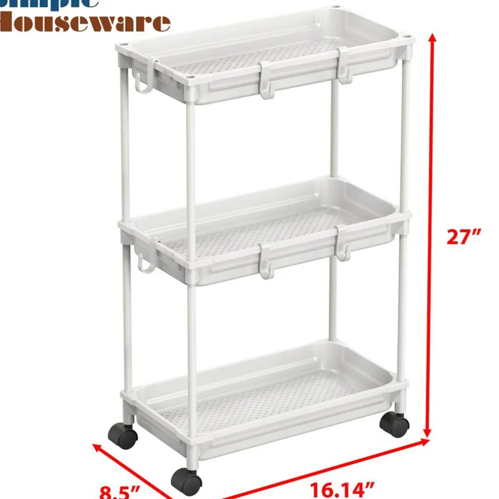 Standard 3-Tier Slim Rolling Storage Cart, White
