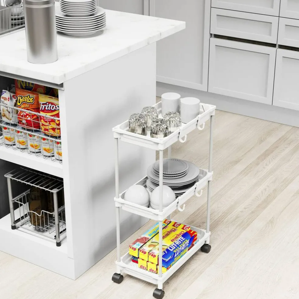 Standard 3-Tier Slim Rolling Storage Cart, White
