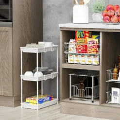 Standard 3-Tier Slim Rolling Storage Cart, White