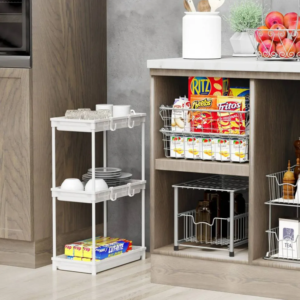 Standard 3-Tier Slim Rolling Storage Cart, White