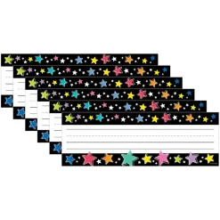 Star Bright Colorful Stars on Black Name Plates, 36 Per Pack, 6 Packs