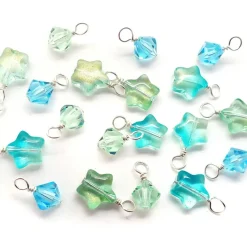 Star & Crystal Bicone Charm Mix, 16 pieces, Aqua Blue & Light Green Glass Bead Dangles, Adorabilities