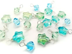 Star & Crystal Bicone Charm Mix, 16 pieces, Aqua Blue & Light Green Glass Bead Dangles, Adorabilities
