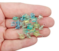 Star & Crystal Bicone Charm Mix, 16 pieces, Aqua Blue & Light Green Glass Bead Dangles, Adorabilities