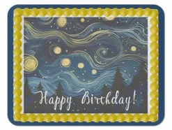 Starry Night Inspired Abstract Happy Birthday Edible Cake Topper-1/4 sheet