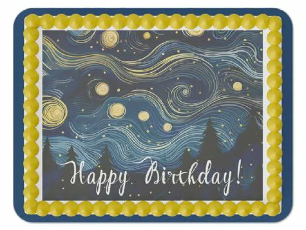 Starry Night Inspired Abstract Happy Birthday Edible Cake Topper-1/4 sheet
