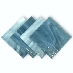 Steel Blue tr., White, Prisma COE 96 Fusible Glass Sheets / Mosaic Squares - 4 Pack