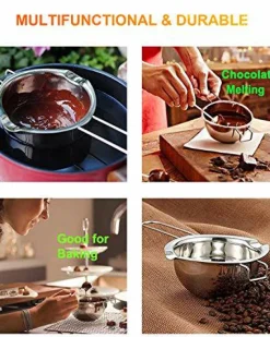 (18/8 Steel, 2 Cup Capacity, 480ML) Stainless Steel Double Boiler Pot for Melting Chocolate, Candy and Candle Making