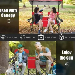 Steel Folding 2-Seater Camping Chair with Canopy and Cooler