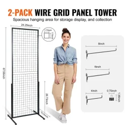 Steel Grid Wall Panel Display Rack Folding Wire Grid Organizer With Stand For Garage Storage Retail Display Black