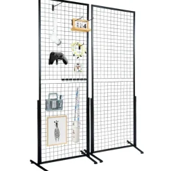 Steel Grid Wall Panel Display Rack Folding Wire Grid Organizer With Stand For Garage Storage Retail Display Black