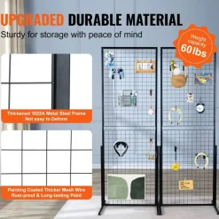 Steel Grid Wall Panel Display Rack Folding Wire Grid Organizer With Stand For Garage Storage Retail Display Black