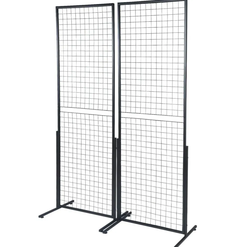 Steel Grid Wall Panel Display Rack Folding Wire Grid Organizer With Stand For Garage Storage Retail Display Black