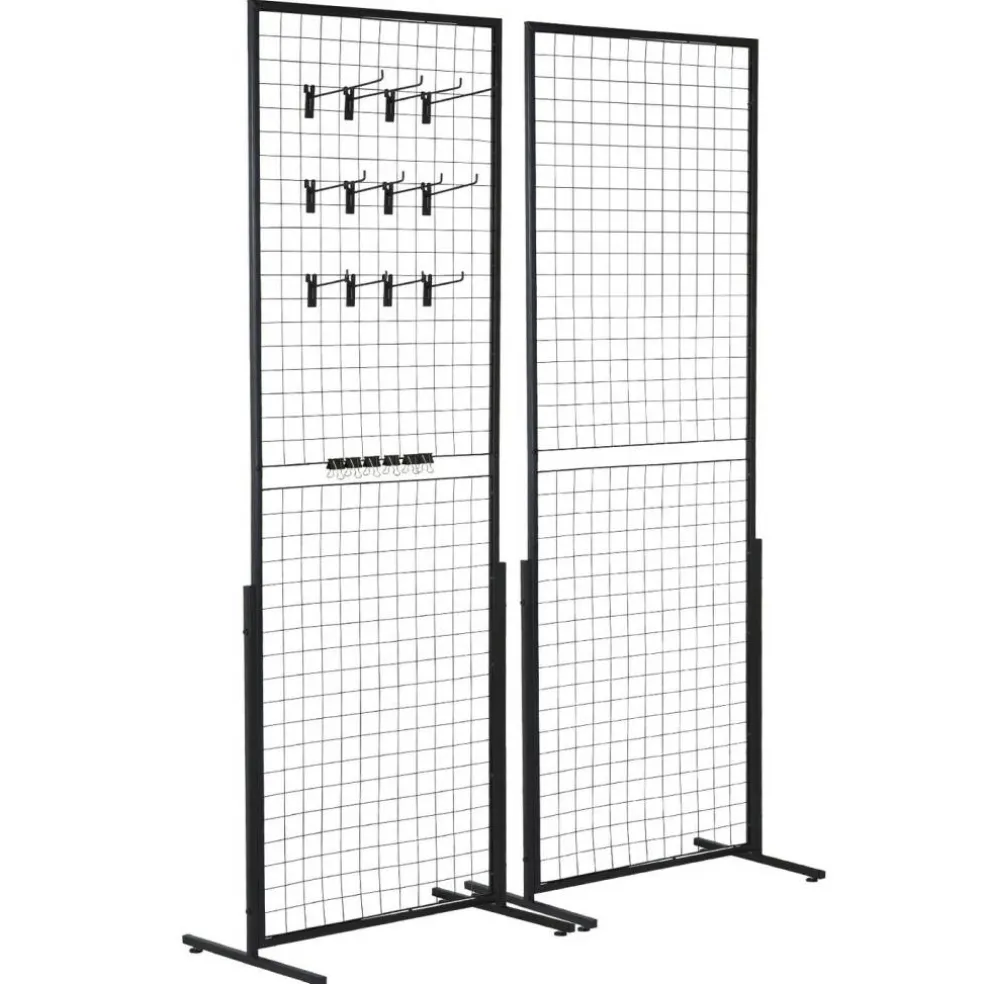 Steel Grid Wall Panel Display Rack Folding Wire Grid Organizer With Stand For Garage Storage Retail Display Black