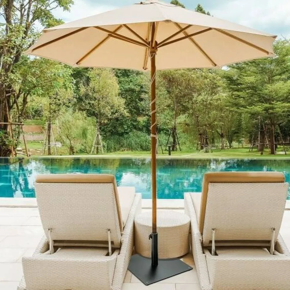 Steel Heavy Duty Patio Market Umbrella Base with 3 Adapters for Backyard