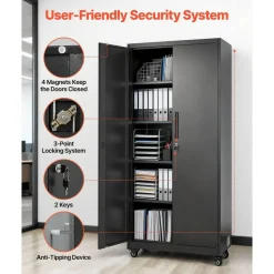 Steel Storage Cabinet 68.9 in Lockable with 4 Adjustable Shelves
