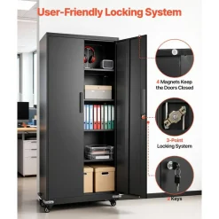 Steel Storage Cabinet 68.9 in Lockable with 4 Adjustable Shelves