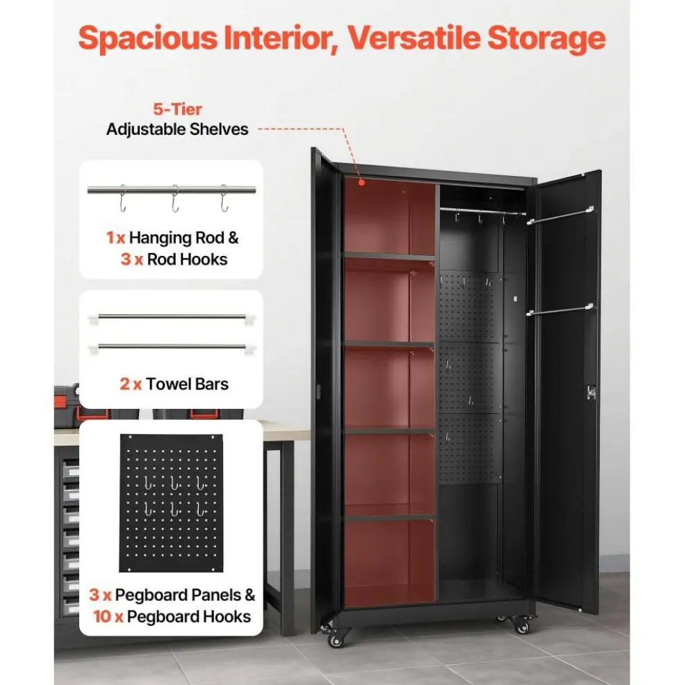 Steel Storage Cabinet 68.9 in Lockable with 4 Adjustable Shelves