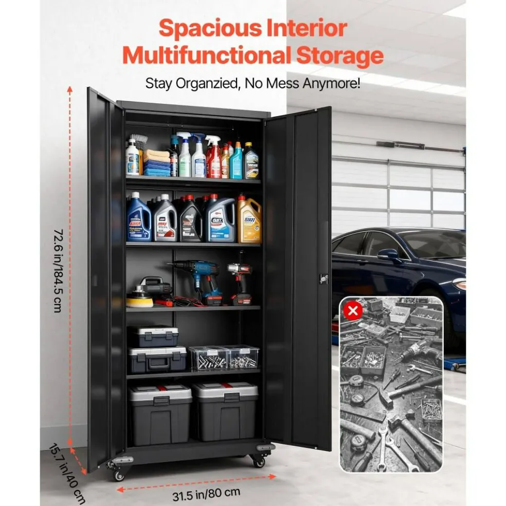 Steel Storage Cabinet 68.9 in Lockable with 4 Adjustable Shelves