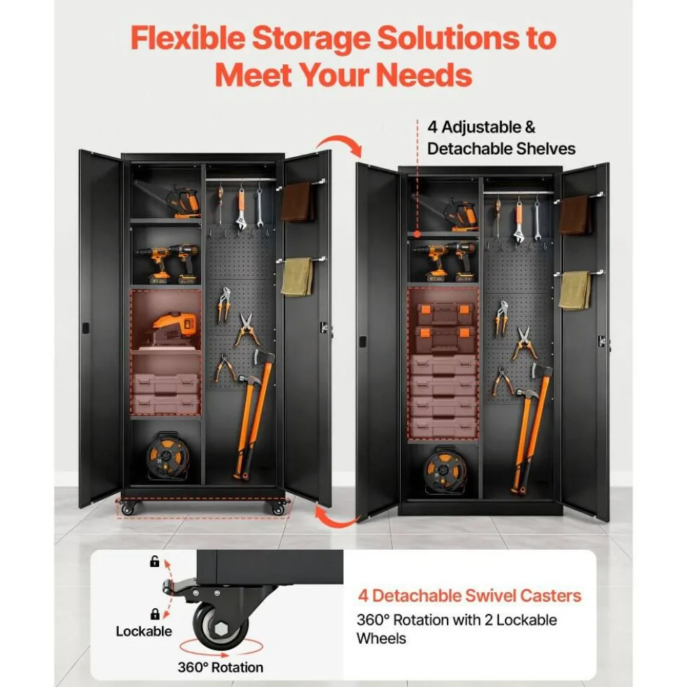 Steel Storage Cabinet 68.9 in Lockable with 4 Adjustable Shelves