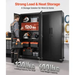 Steel Storage Cabinet 68.9 in Lockable with 4 Adjustable Shelves