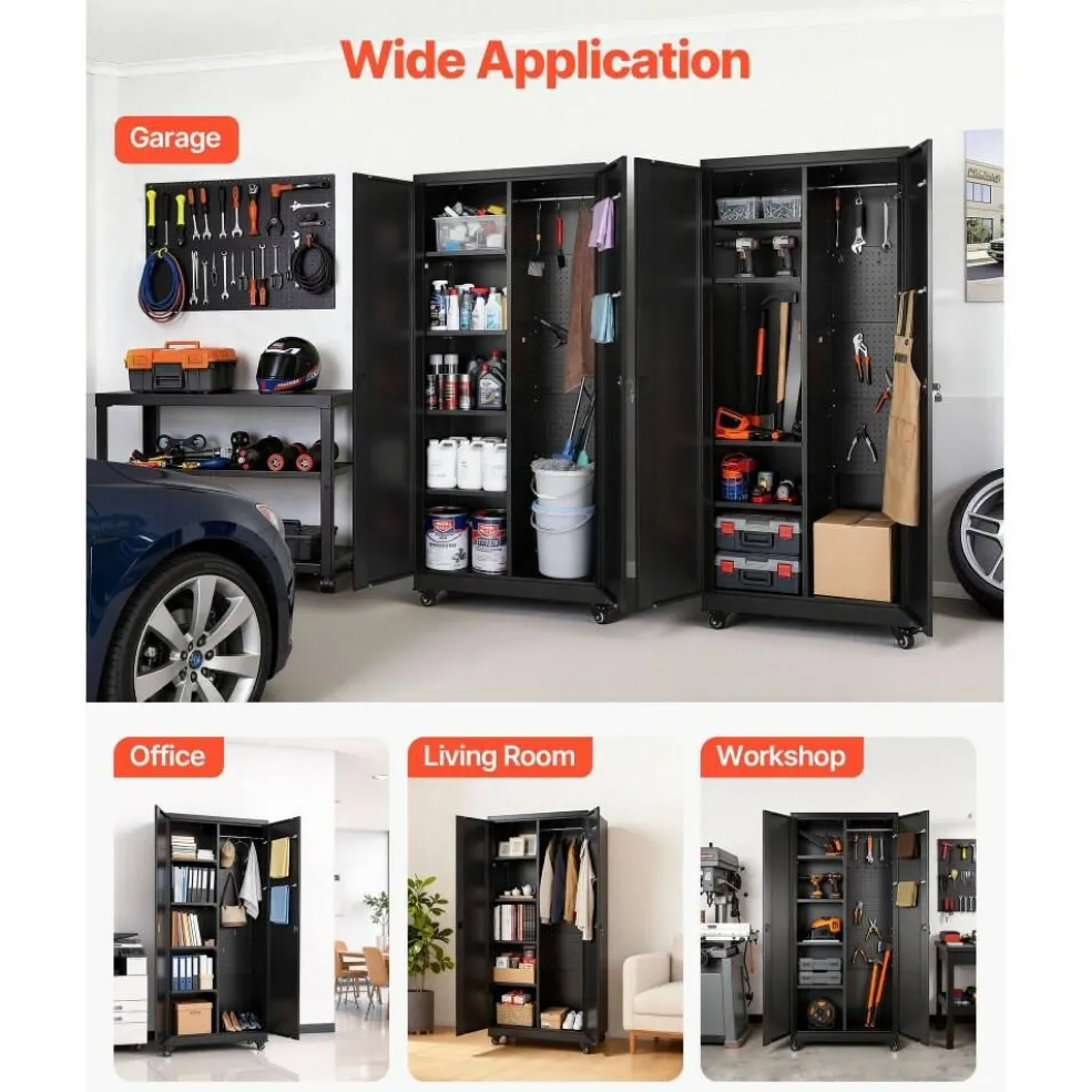 Steel Storage Cabinet 68.9 in Lockable with 4 Adjustable Shelves