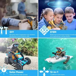 STEM 12-in-1 Education Solar Robot Toys -190 Pieces DIY Building Science Experiment Kit for Kids Aged 8-10 and Older,Solar Powered by The Sun