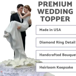 Stephanotis Groom Holding the Bride Wedding Cake Topper (White)