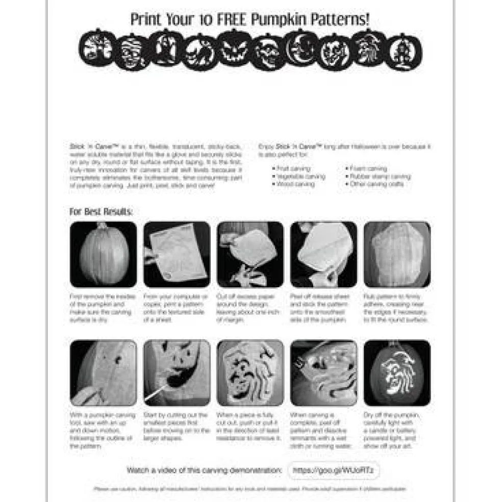 Stick ' n Carve - ValuePack (10 Sheets) + 10 Free Pumpkin Patterns