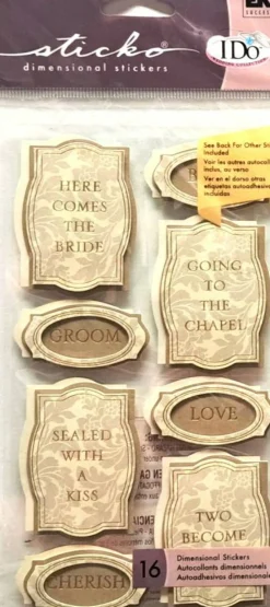 Sticko Bride & Groom Caption Gold Dimensional Stickers