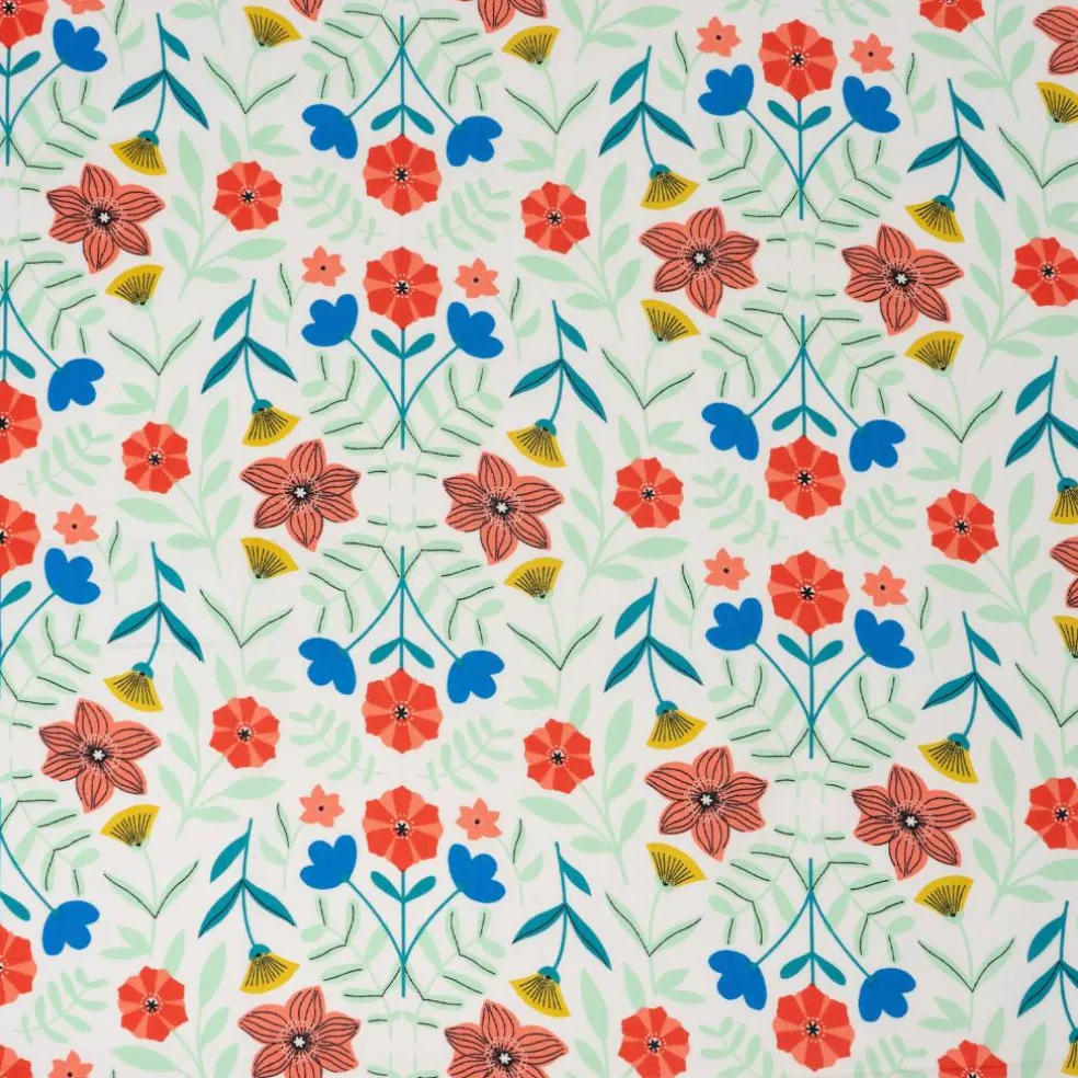 Stitch & Sparkle Modern Scandinavian Small Flowers White Cotton Fabric