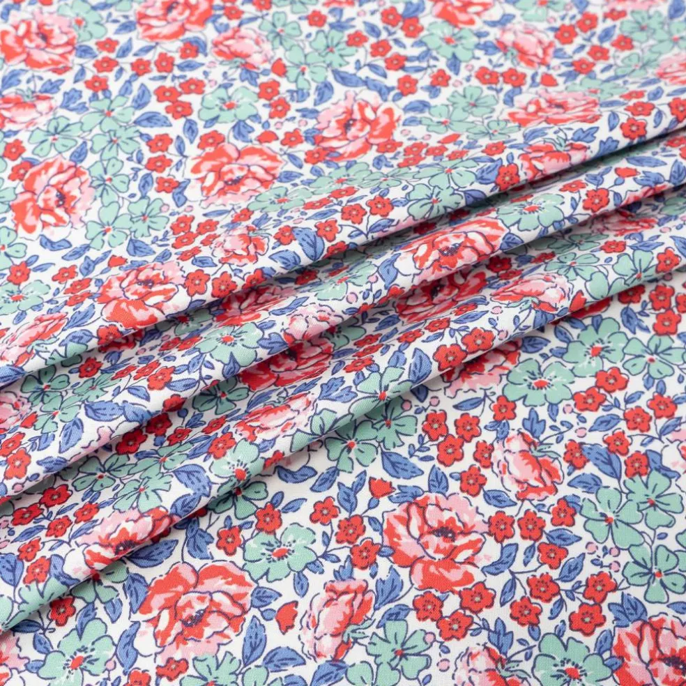 Stitch & Sparkle Vintage Mix & Match Blossom Cobalt Malachite Cotton Fabric