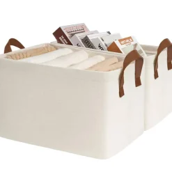 Storage Baskets for Shelves, Closet Organizers and Storage, Modern, Beige, 2-Pack, 16 ¾" L x 11" W x 9 ¾" H