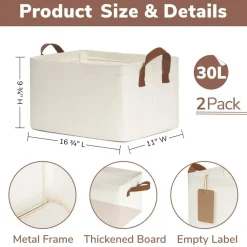 Storage Baskets for Shelves, Closet Organizers and Storage, Modern, Beige, 2-Pack, 16 ¾